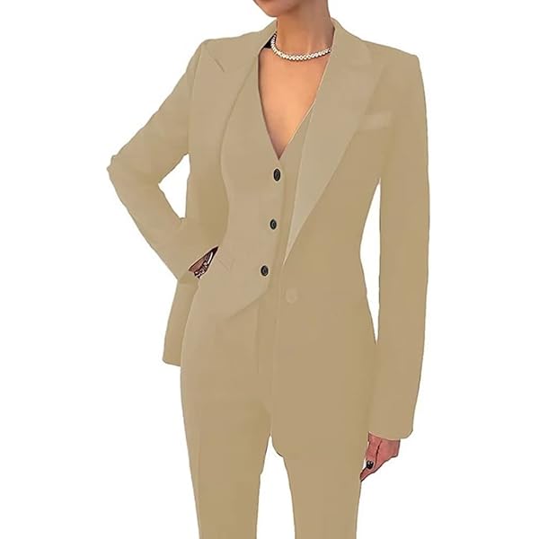 Amazon.com: YSMLOIU Beige 3 Pieces Women Suits One Button